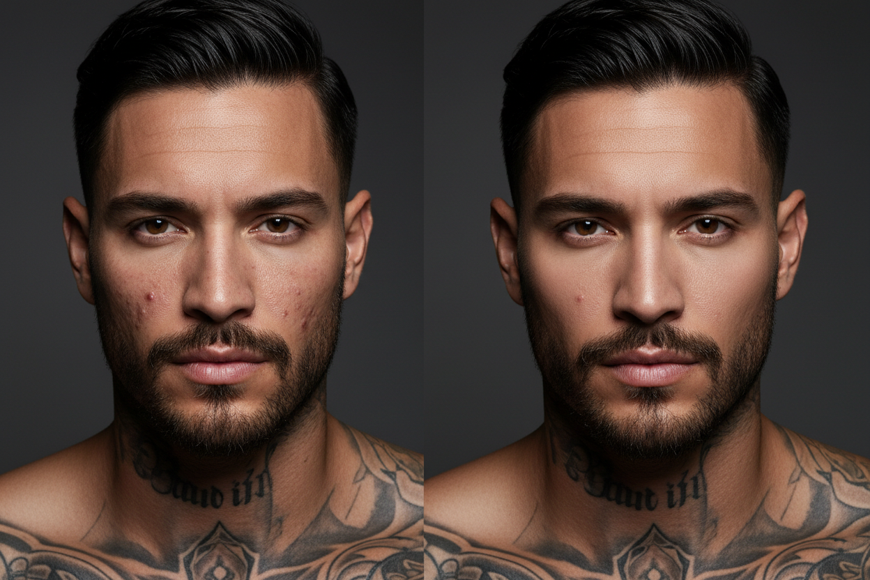 Extremely handsome Latino man with mustache and chin hair - flawless transformation